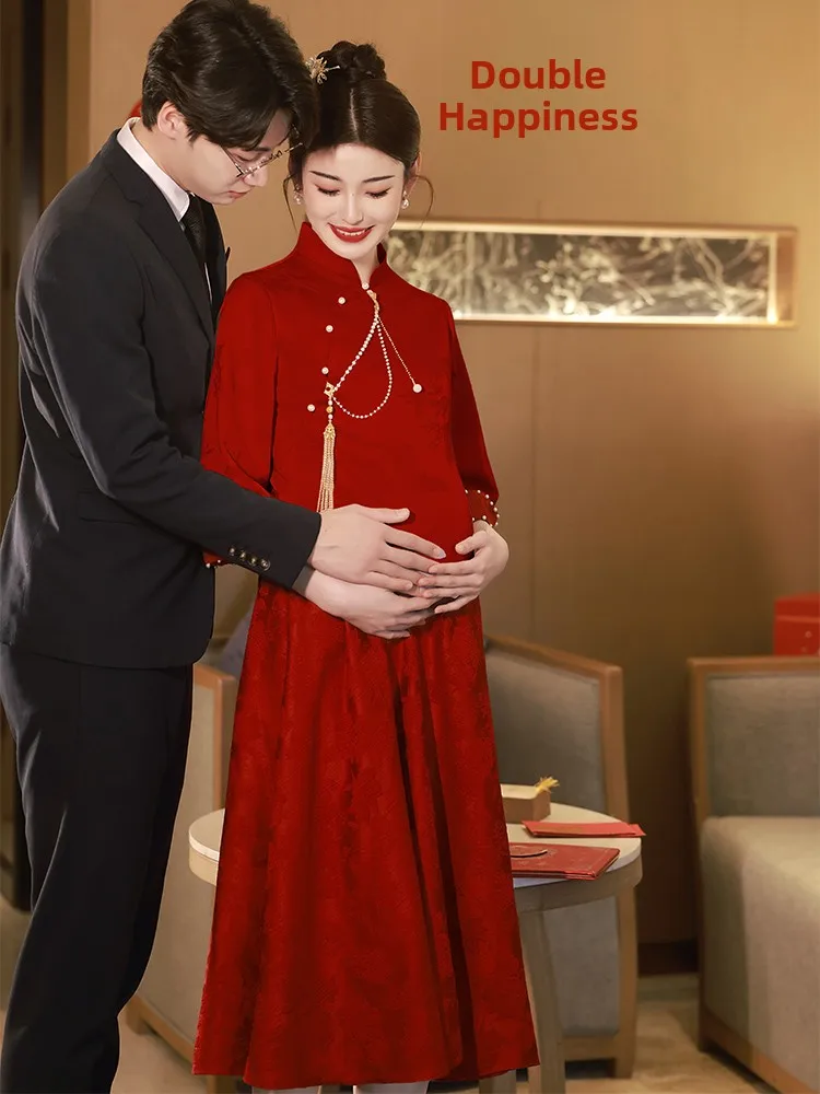 

Materni Wedding Dr 2026 New Sle Engagement Ceremony Red Chinese Traditional Women's Mid-Length A-Line Skirt Dr