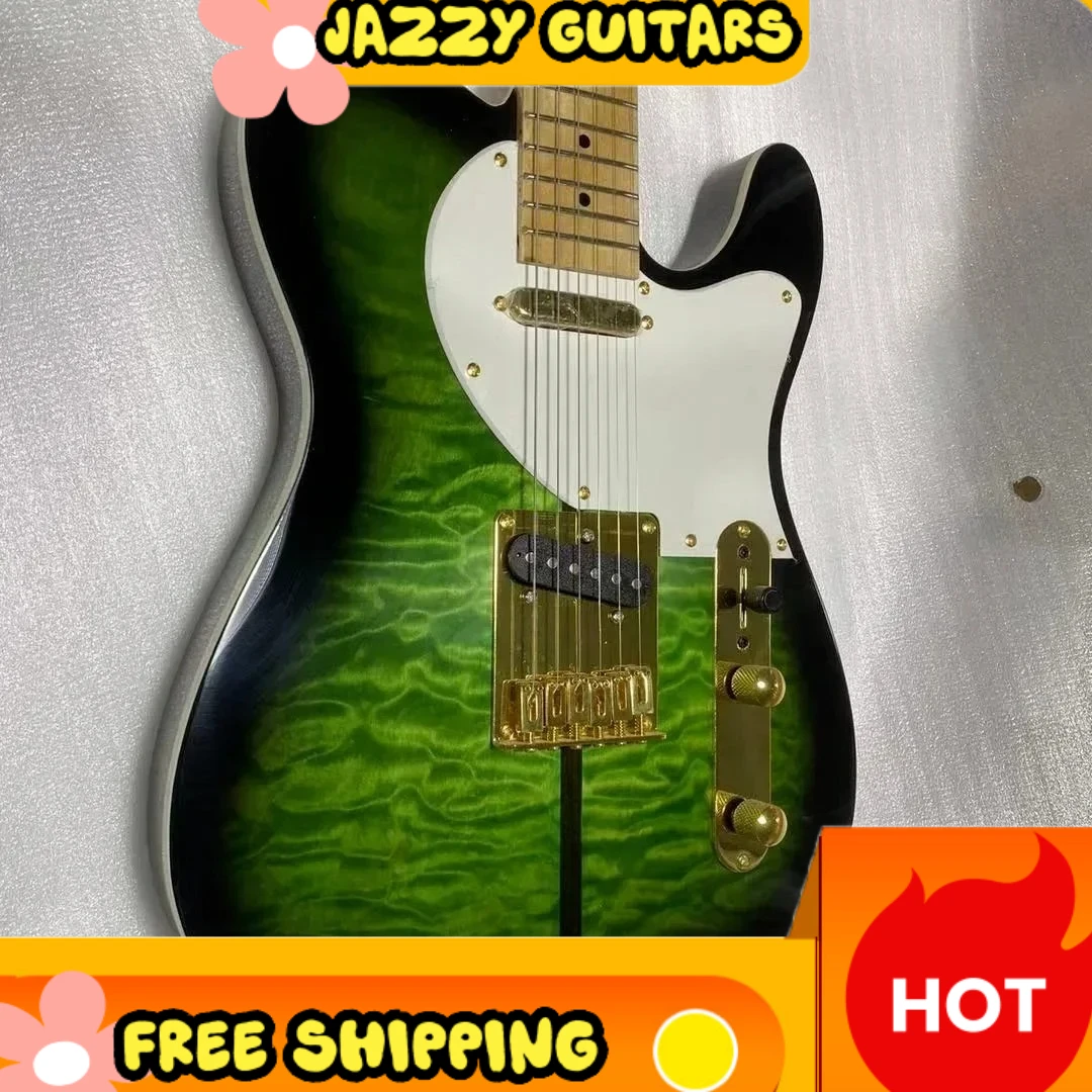 

Green Black Burst Quilted Maple Top Tele Style Guitar SS Pickups Gold Hardware Maple Neck For Modern Country Indie Free Shipping