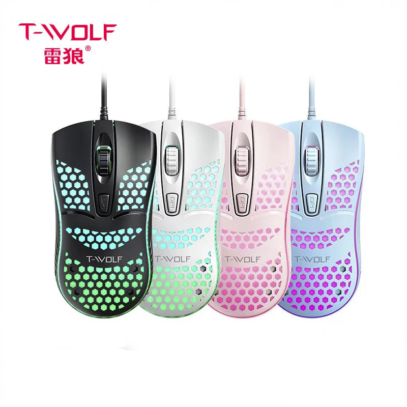 

T-WOLF V15 Mouse with Unique Hole Design and Glowing Effects Universal for Gaming Office Work and Home Use on Laptop Computers