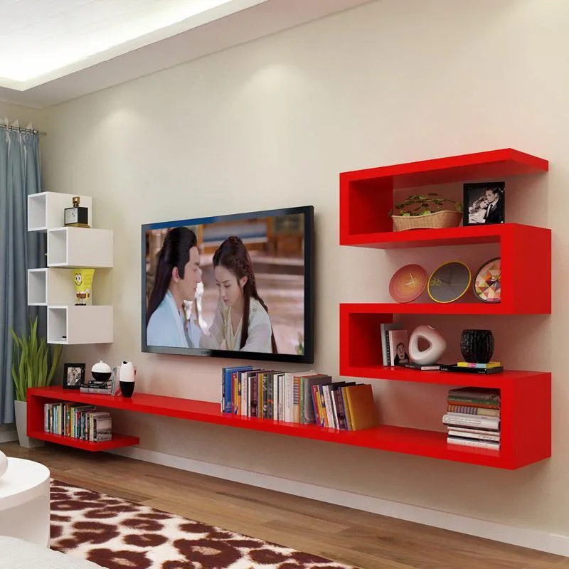 #Wall shelf modern simple wall TV cabinet living room video wall baffle set-top box rack background decoration