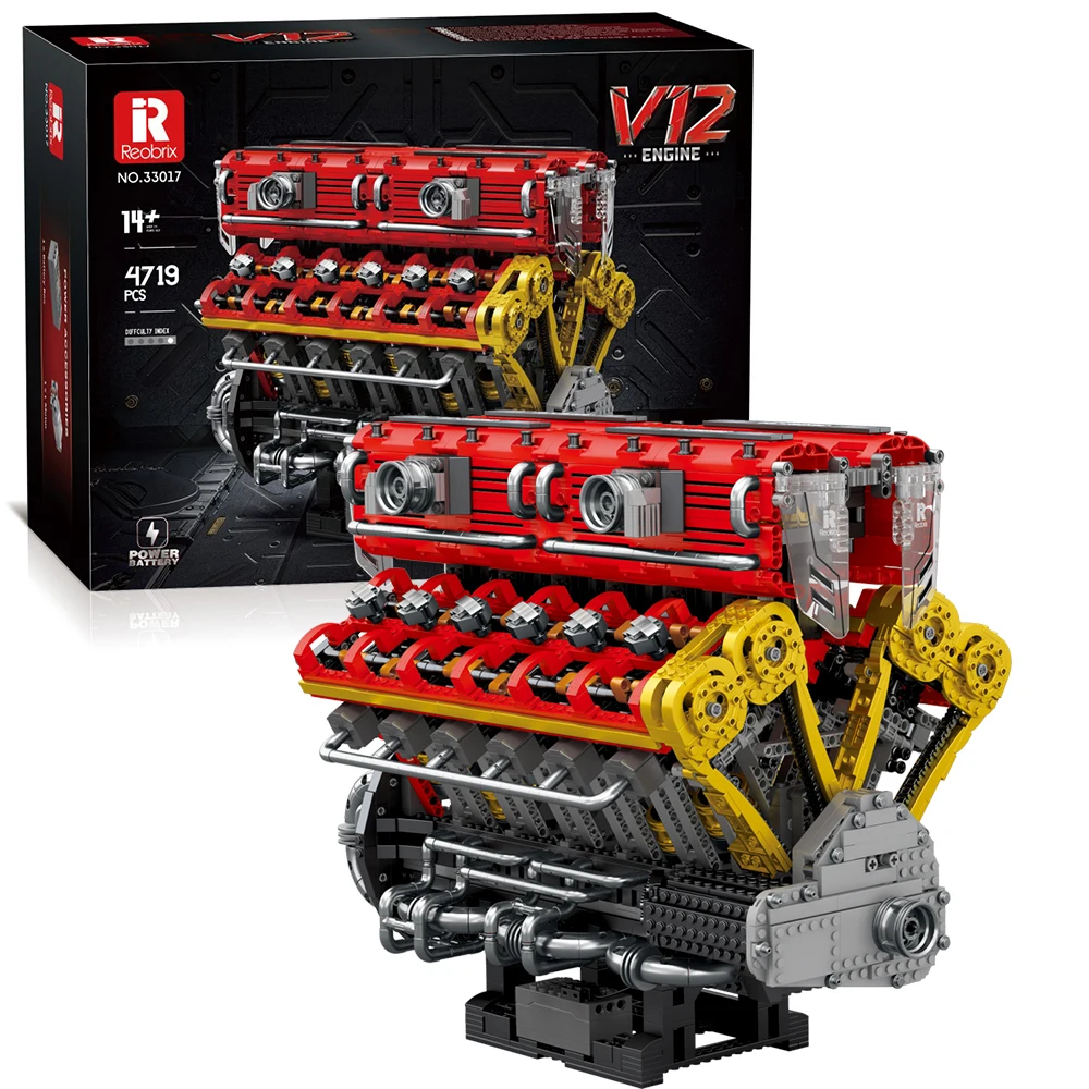 

4719 шт. V12 модель двигателя, строительные блоки, набор технологических кирпичей с подставкой, настольные украшения, детские развивающие игрушки «сделай сам»