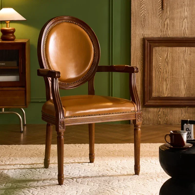 American country leather dining chair first layer cowhide armchair negotiation reception chair cafe hotel home desk