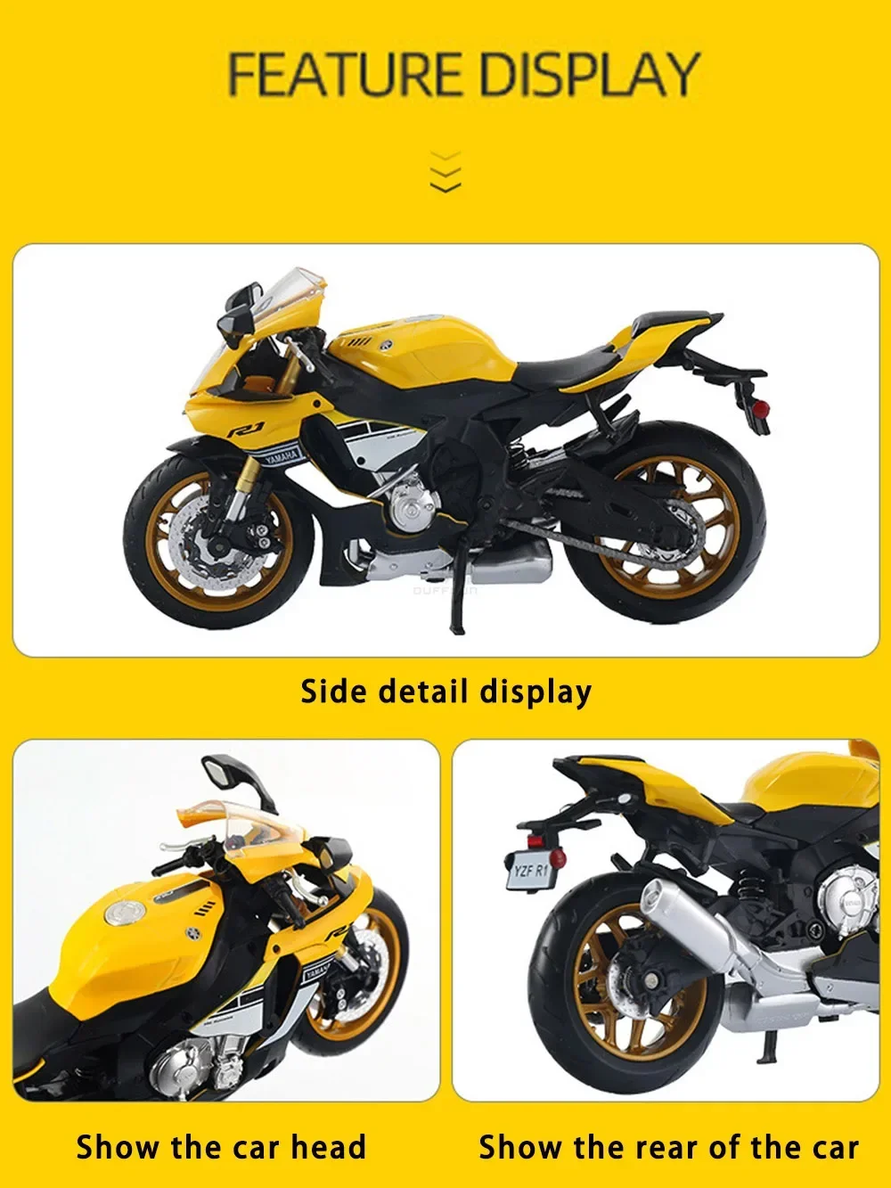 1/12 Yamaha YZF R1 Motorcycle Model Zinc Alloy Diecast Toy Motorcycle Car Model Sound Light Pull Back Motorbike Vehicle For Kids