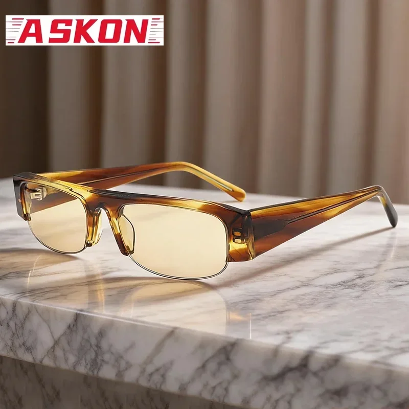 ASKON High Quality Acetate Semi-rimless Sunglasses Women Tortoise Glasses Men Korean Version Senior Female UV400 Travel Outdoor