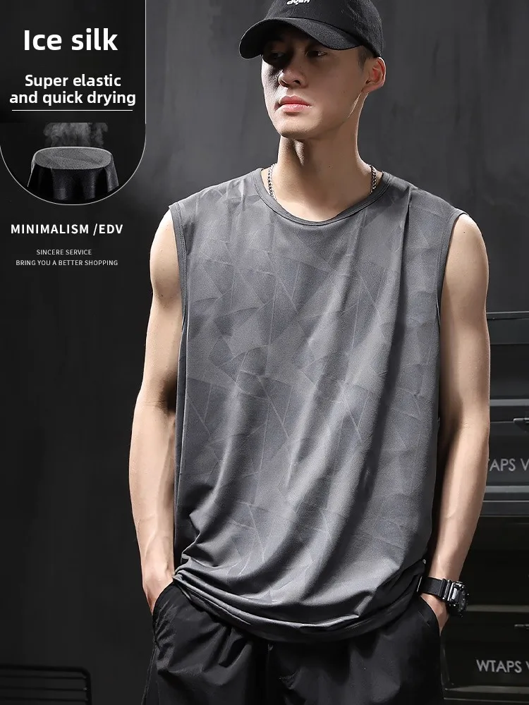 

Тонкий жилет из ледяного шелка, мужской летний новый спортивный жилет большого размера для тренировок по баскетболу Fitn Qui Dry Top, круглый спортивный жилет Ne