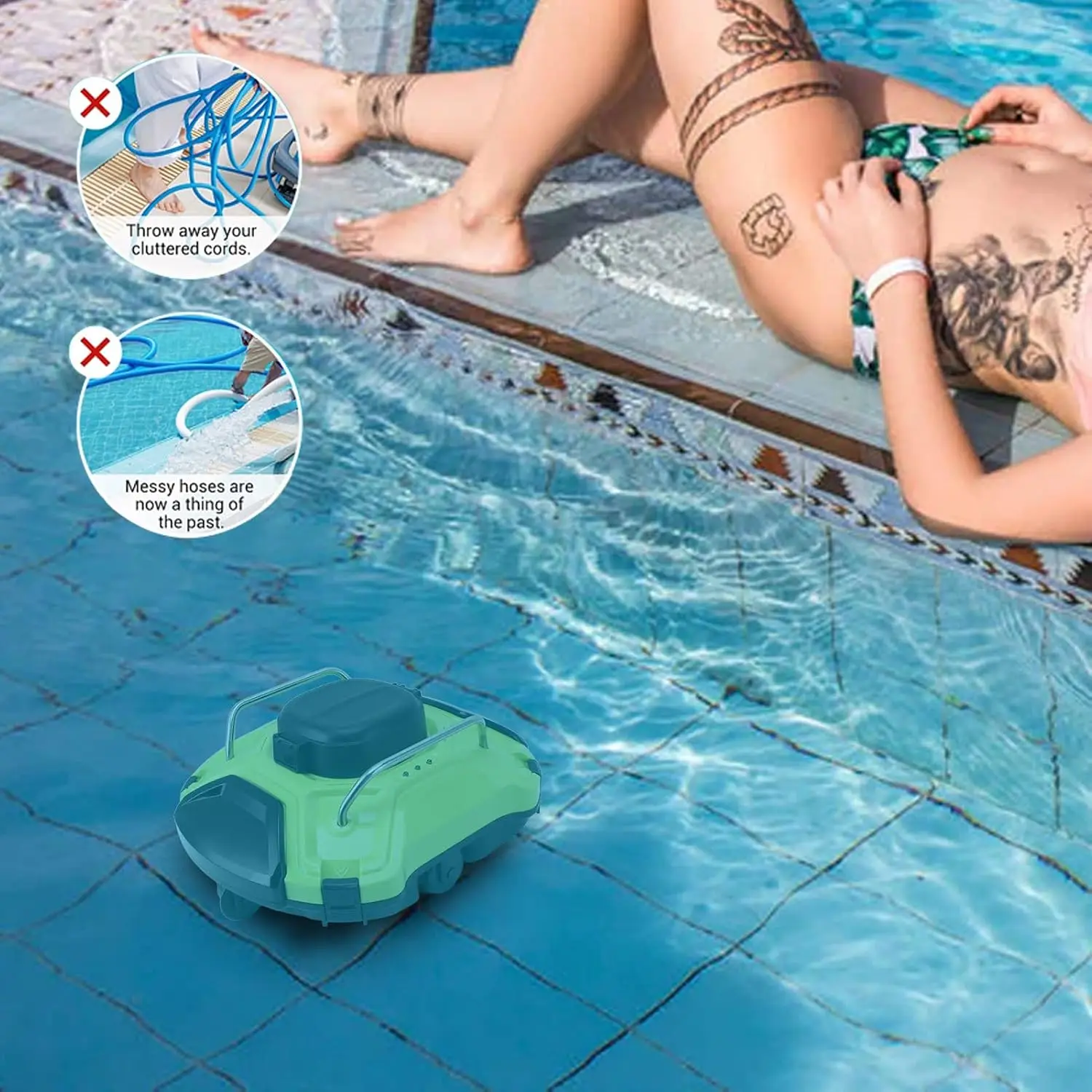 CustomizedCordless Robotic Pool Cleaner, Automatic Pool Vacuum for Flat Swimming Pool Floors, 360 Degree Cleaning with Route Pla view 5