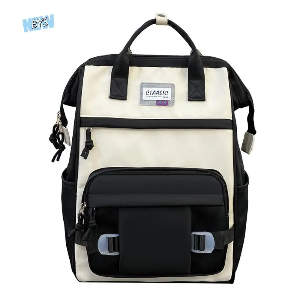 

Adjustable Large Capacity Backpack Korean Style Anti-splash Water Casual Nylon Daypack Contrast Color Soft Women School Bag