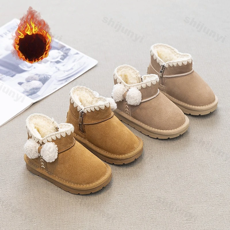 

Children Snow Boots 2025 Winter New Fashion Girls' Plush Warm Snow Boots Soft Sole Lightweight Comfortable Non Slip Cotton Shoes