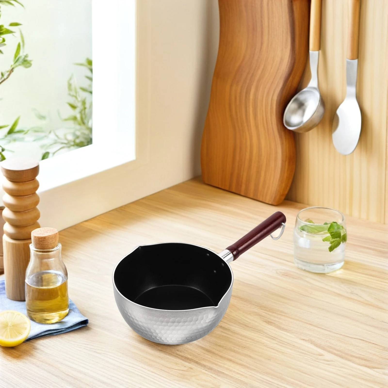 Olla de cocina japonesa con mango de madera, cacerola antiadherente de fondo grueso para fideos, sopa, cocina multifuncional esencial