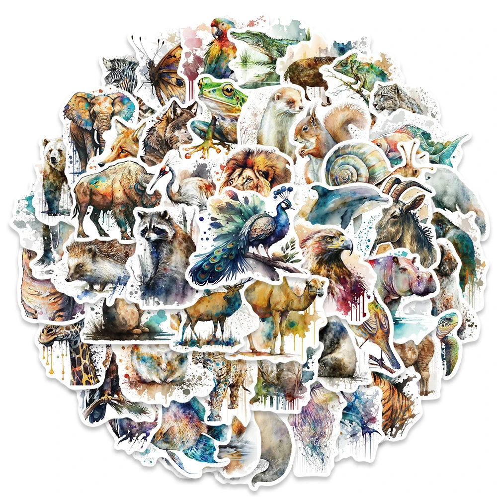 

10/30/50pcs Creative Cartoon Watercolor Animals Stickers Tiger Panda Decals Laptop Luggage Notebook Phone Sticker for Kids Toy