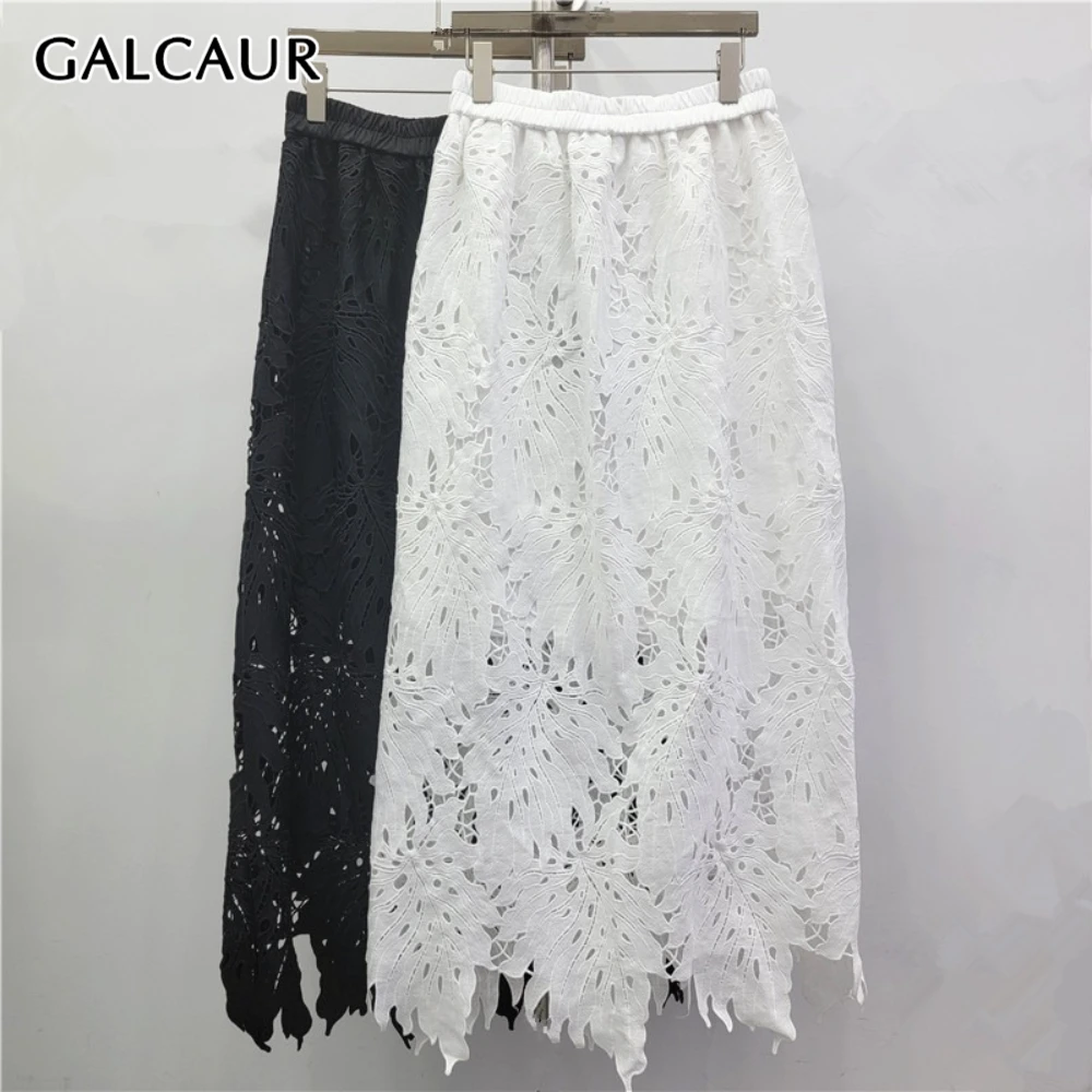 GALCAUR solide épissé dentelle Streetwear jupe femme taille haute ample Vintage français femmes jupes longues automne mode nouveau Style