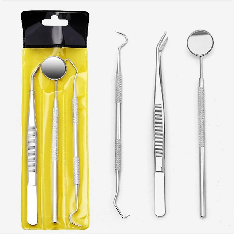 Stainless Steel Dental Tools Kit Mouth Mirror Tweezers Probe Teeth Cleaning Tartar Remover Oral Care Hygiene Dentist Instrument