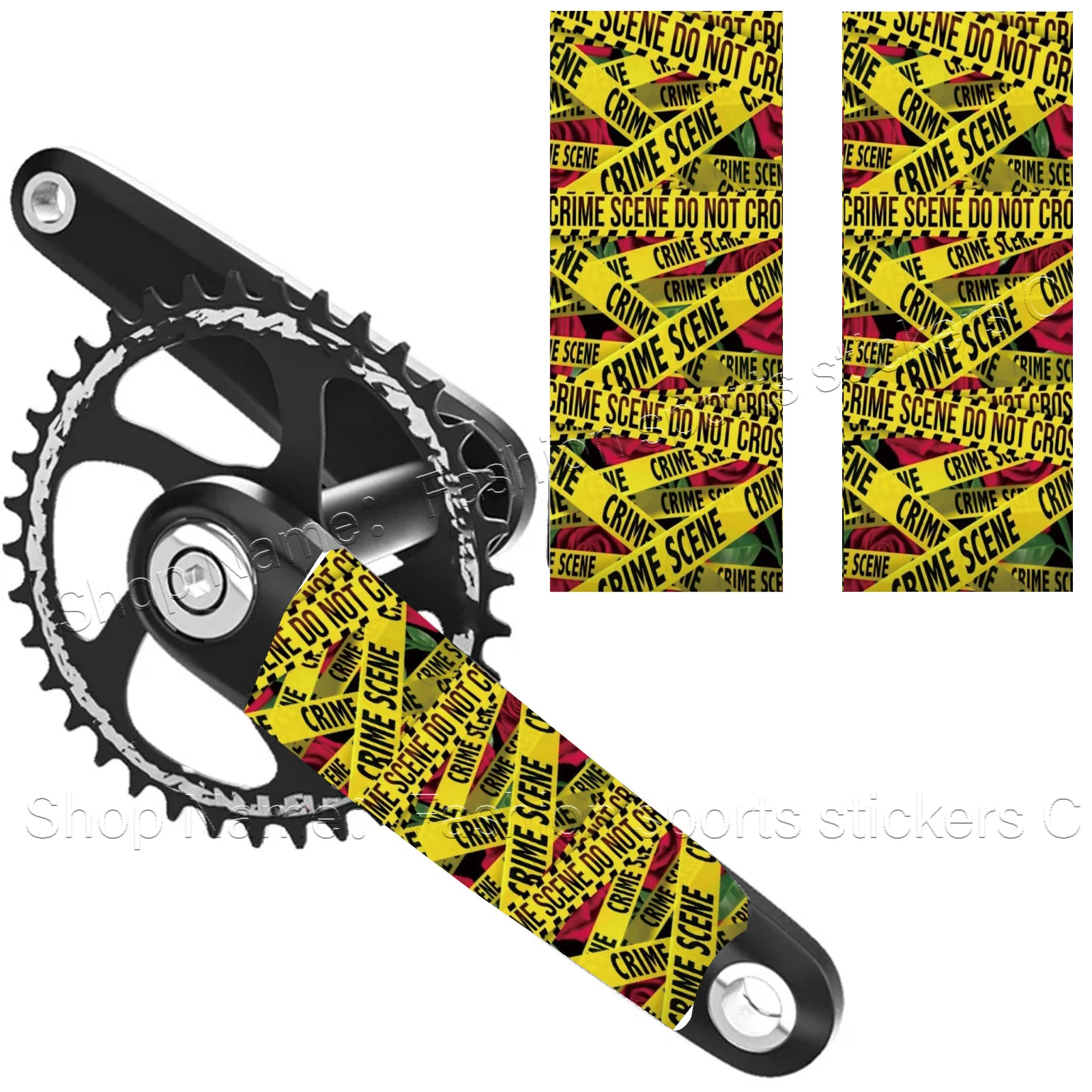 1 Set Crime Scene Tape Pattern Waterproof PVC Crank Arm Stickers, Compatible with MTB Road Bike