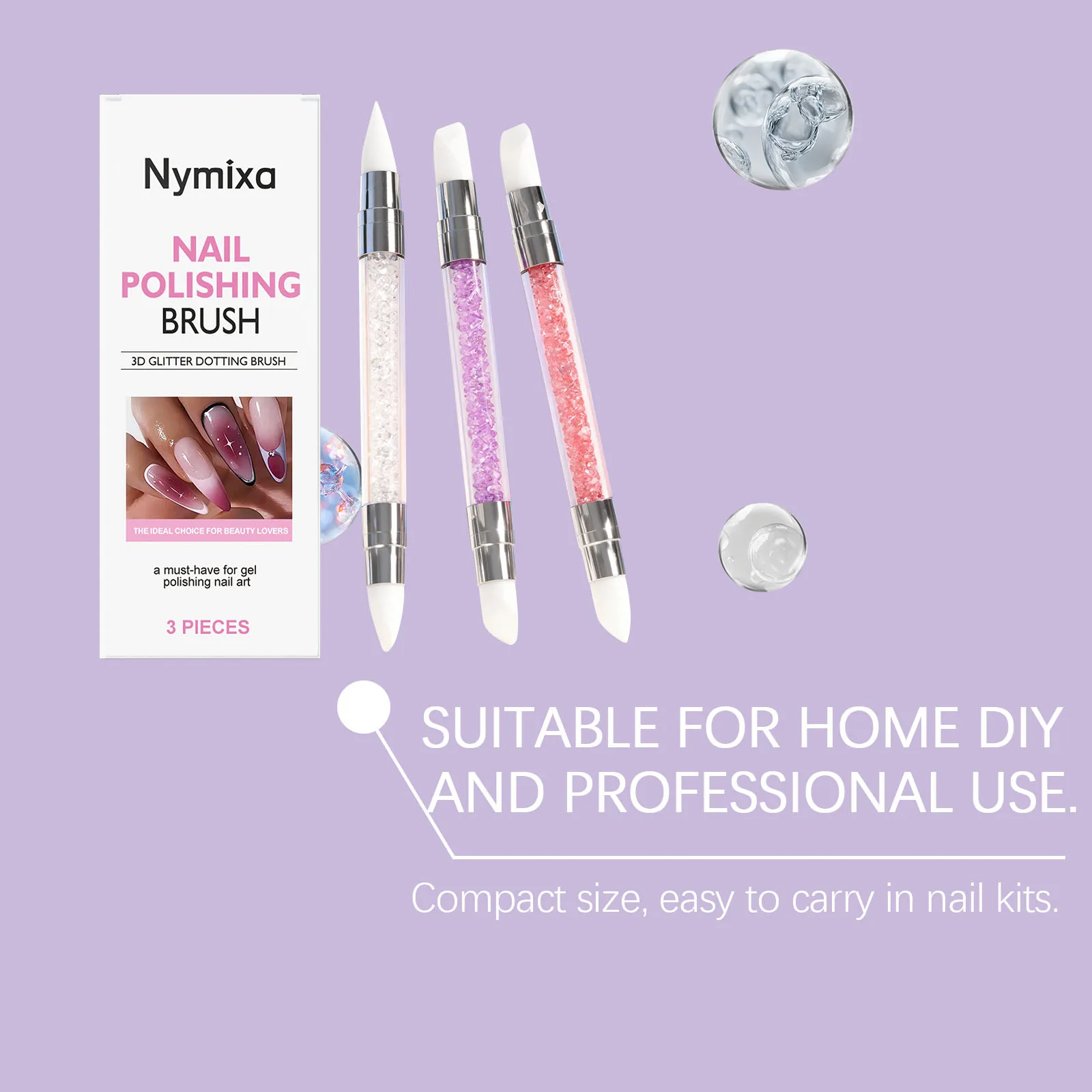 Nymixa 3 PCS Dual Head Silicone Nail Art Pen Glitter Pickup 3D Dot Line Drawing DIY Gel Manicure Tools Modeling Painting Design view 5