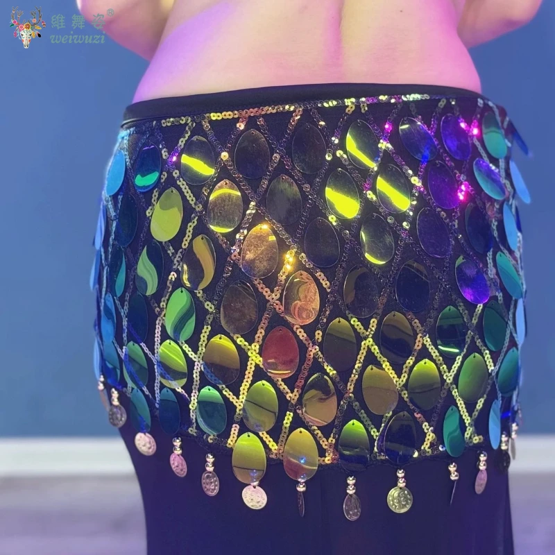 Belly Dance Waist Chain Mermaid Sequins Waist Towel Hip Skirt Practice Clothing Fart Curtain Oriental Dance Practice Waist Scarf