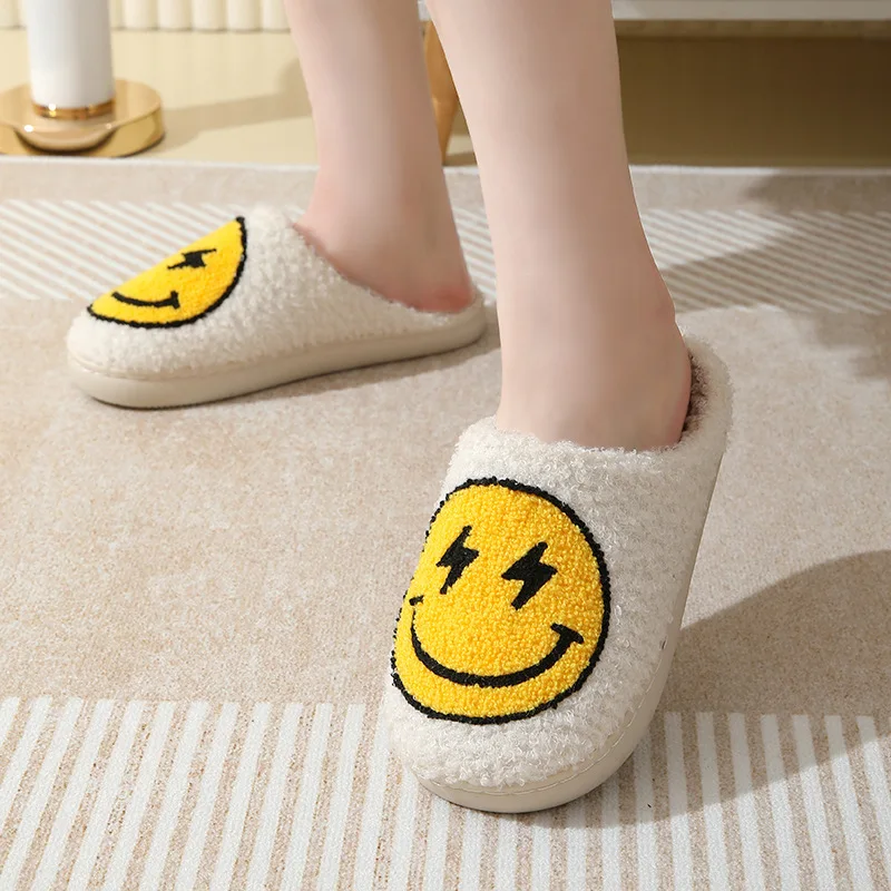 Smiling Face Couple Slippers New 2024 Winter Indoor Household Floor Anti Slip Warm Cotton Shoes Fashion Casual Shoes Comfortable