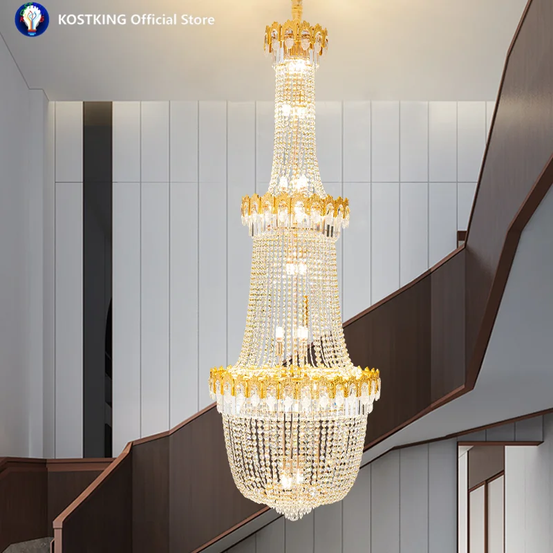 Light Luxury LED Crystal Chandelier Duplex Hotel Lobby Creative Fashion Living Room Staircase Design Chandelier Senior Chandelie
