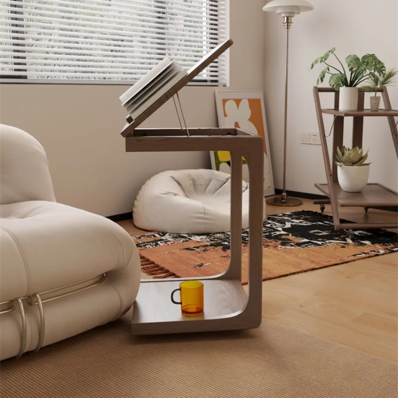 Solid wood sofa edge table movable C-shaped corner table