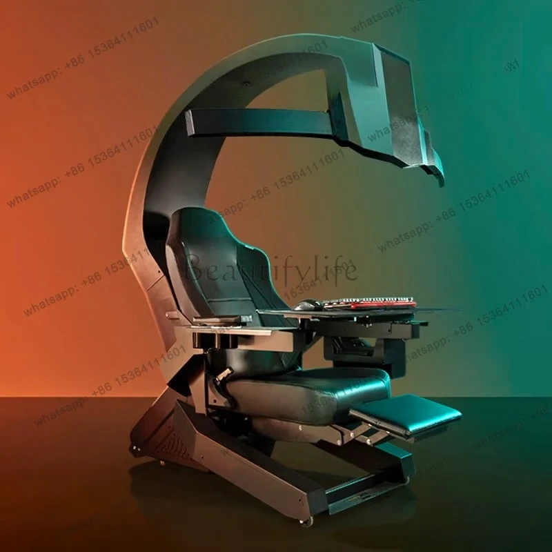 E-sports computer cockpit, sedentary and comfortable zero-gravity Internet cafe, table and chair integrated game cabin