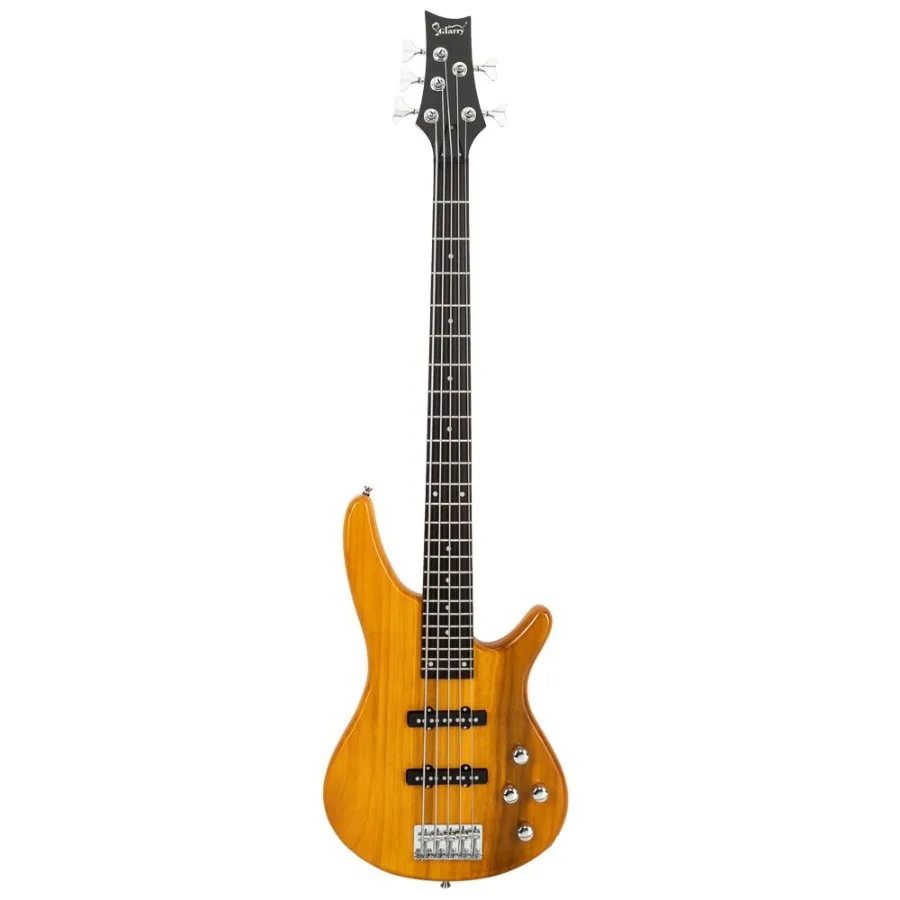 

Glarry GIB Electric 5 String Bass Guitar Full Size Bag Strap Pick Connector Wrench Tool Transparent Yellow