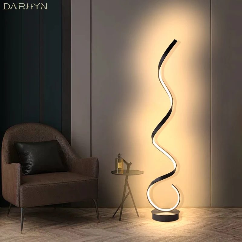 

LED Floor Lamp Home Decor Remote Control Spiral Line Light Bedroom Living Room Corner Black White Home Vertical Lighting Lustre