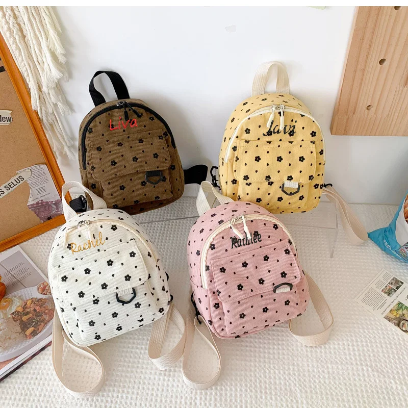 Personalized Embroidered Retro Corduroy Women Mini Backpack Fashion Small Backpacks Student Girls Schoolbags Casual Rucksack