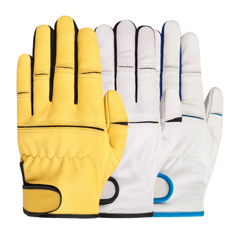 

Кожаные рабочие перчатки, эластичные рабочие перчатки из овчины на запястье, устойчивые к вязанию запястьям, парусиновая подложка, защитные принадлежности