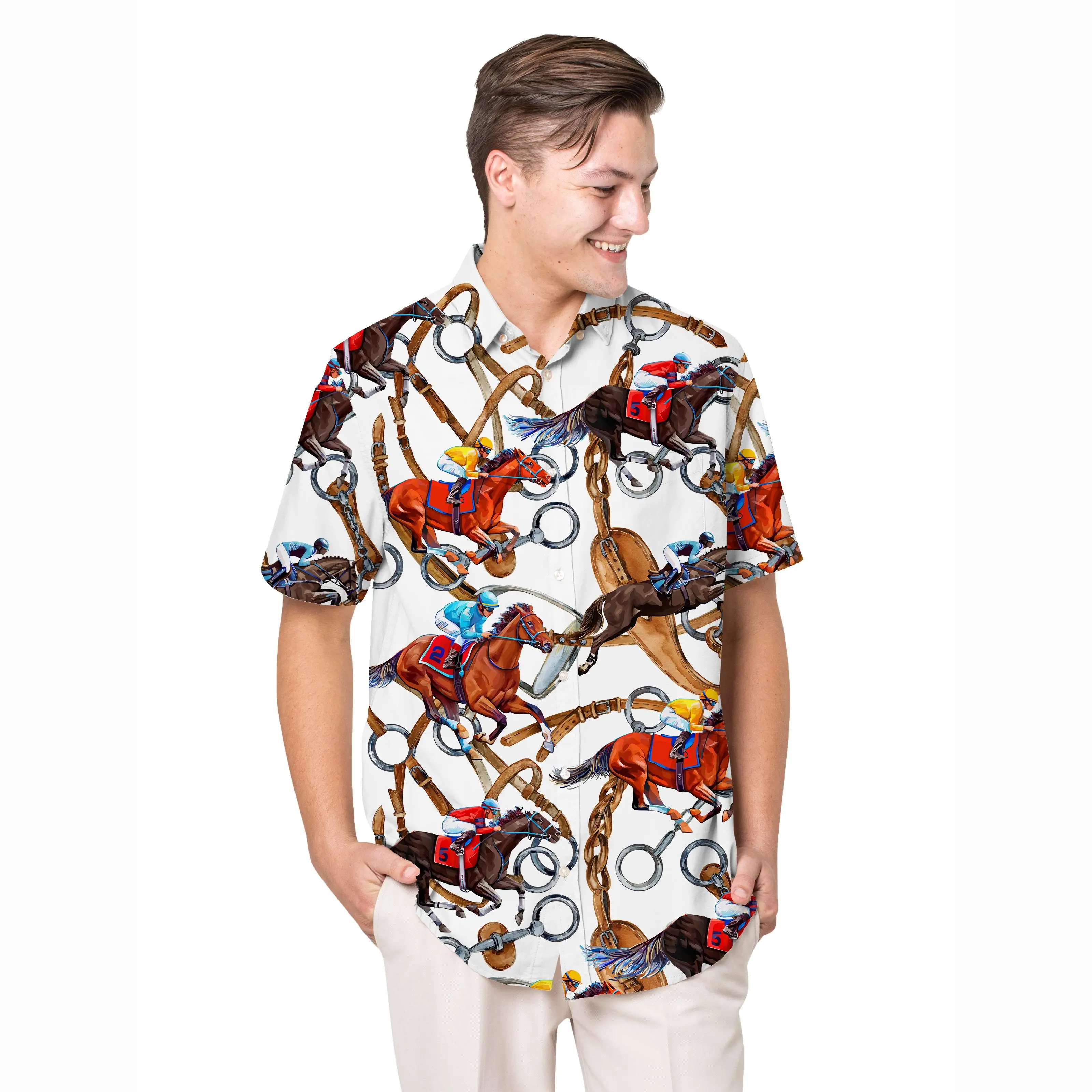 Jumeast Equestrian Sport Pattern Short Sleeve Hawaiian Shirt Horse Graphics Polyester Aloha Shirts Tropical Baggy Casual Clothes