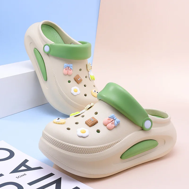 Summer platform elevation clogs women non-slip cartoon Eva slippers anti-slipy hole shoes diy charms female garden shoes 6cm