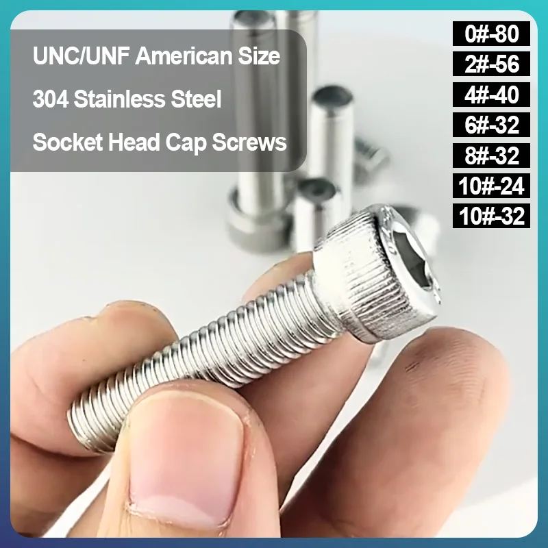 304 Stainless Steel UNC UNF Hex Socket Allen Bolt Imperial Screw 0#-80 2#-56 4#-40 6#-32 8#-32 10#-24 10#-32 Inch Hardware DIY