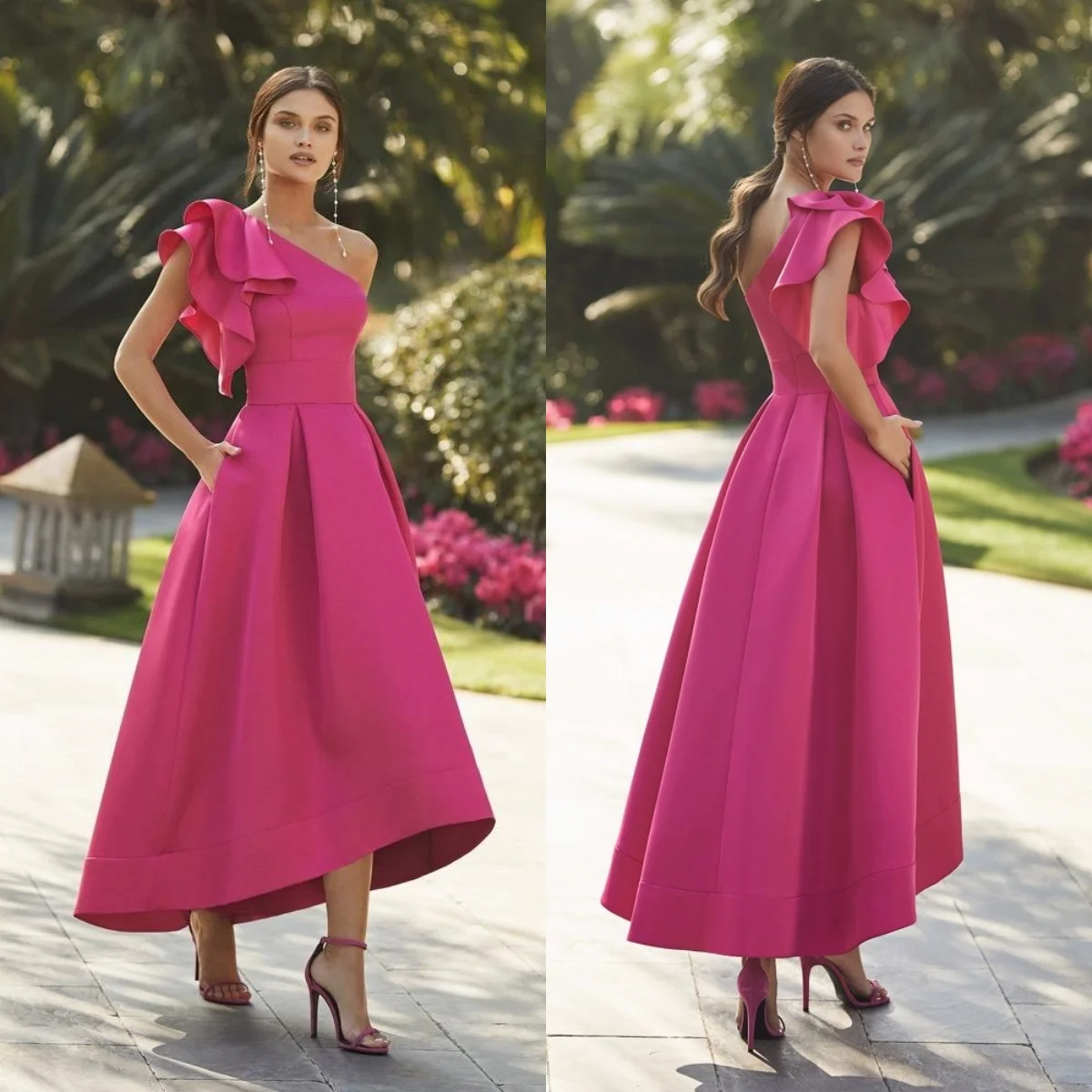 Plum Purple Evening Dresses  One shoulder High Low Cocktail Dress Backless  Event Party Gowns for Formal Vestidos De Noche