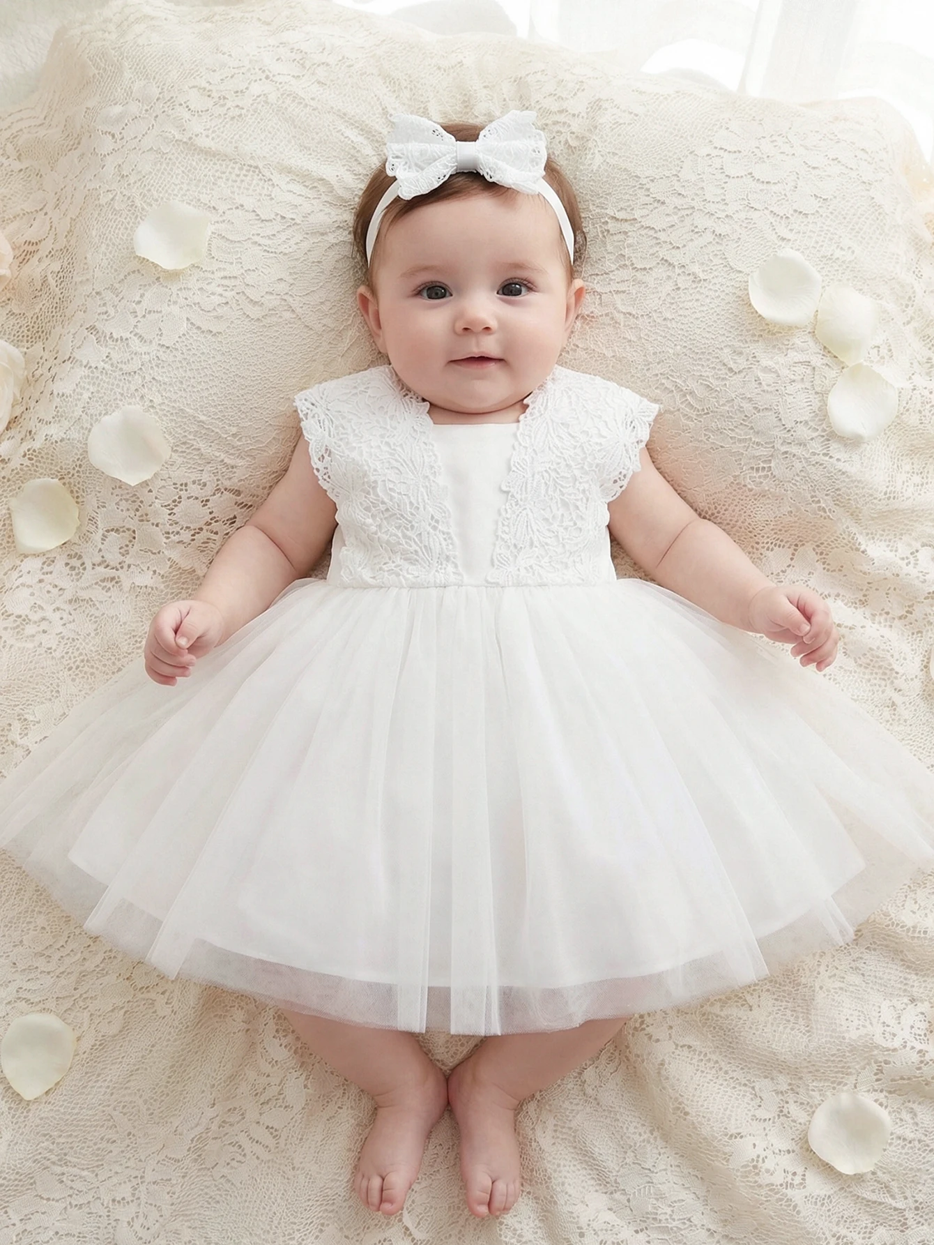 White Lace Patchwork Netting Sleeveless Dress, Cute Flower Girl Dress, Elegant Girl Party Dress, Birthday Party, Banquet,Wedding