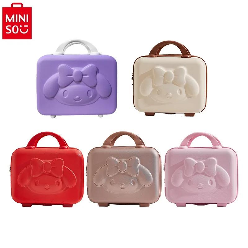 Miniso 2024 Nieuwe Kleine, Lichtgewicht, Mini Handheld Reiskoffer Voor Vrouwen Cartoon Melodie Multi-Functionele Opslag Make-Up Doos