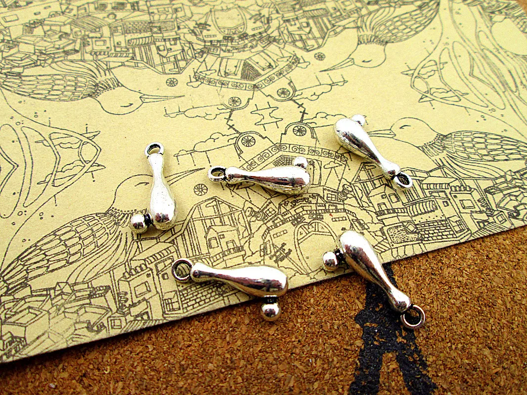 

80pcs/lot-- 9x17mm Bowling Pin Charms For Jewelry Making DIY Findings Antique Silver Color Alloy Pendants