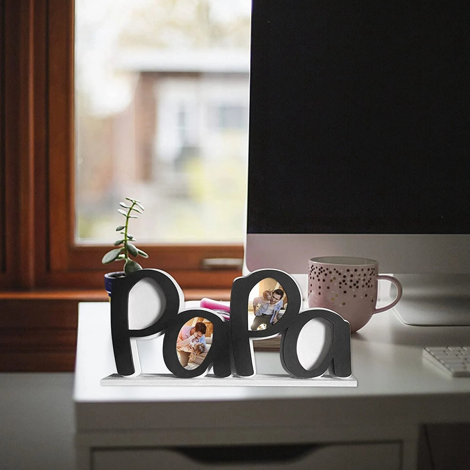 Father's Day PaPa Picture Frame,Dad Gifts From Daughter,Dad Birthday Gifts, Dad Photo Holder, Father's Day Gift -Black