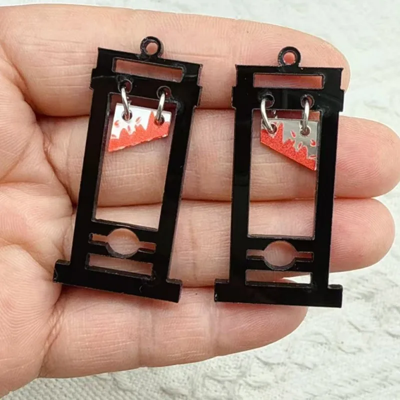 10pcs/Pack Gothic Bloody Guillotine Acrylic Earring Charms Hallowmas Cool Pendant For Necklace Keychains Diy Jewelry Make