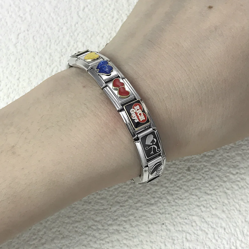 Y2k Damenmode Bunte Glasur Rotes Herz Anhänger Glieder passend für 9mm Armband Edelstahl DIY Damen Handkette Schmuck – Detail 3