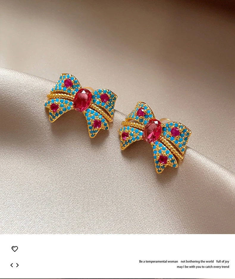 Bunte Zirkon-Schmetterlings-Knoten-Ohrstecker für Damen und Mädchen 2026 Neuer Luxus-Schmuck Sommerurlaubs-Stil Süßes Accessoire – Detail 9