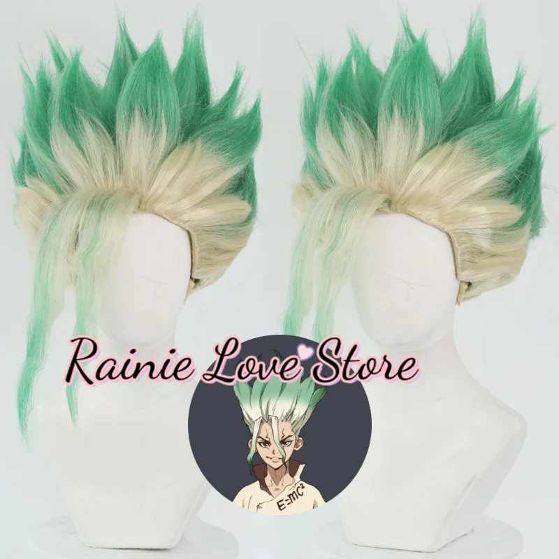 Anime Stone Senku Ishigami Cosplay Wig Kohaku Senku Ishigam Green Hair For Hallowmas Carnival Adult Prop