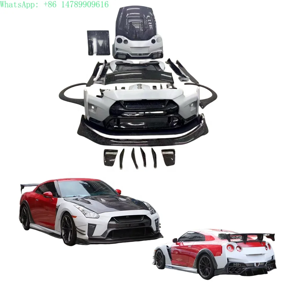 Extreme MakeoverV Style Hood Wing Spoiler Bumper Cover Body Kit Carbon Fiber Front Bumper Rear Bumper Side Skris For Nissa R35