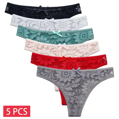 5 PCS/Set Sexy Lace Thongs Low Waist Underwear Women G-string Underpants Lady Bikini Panties Female Sexy Lingerie M-XL