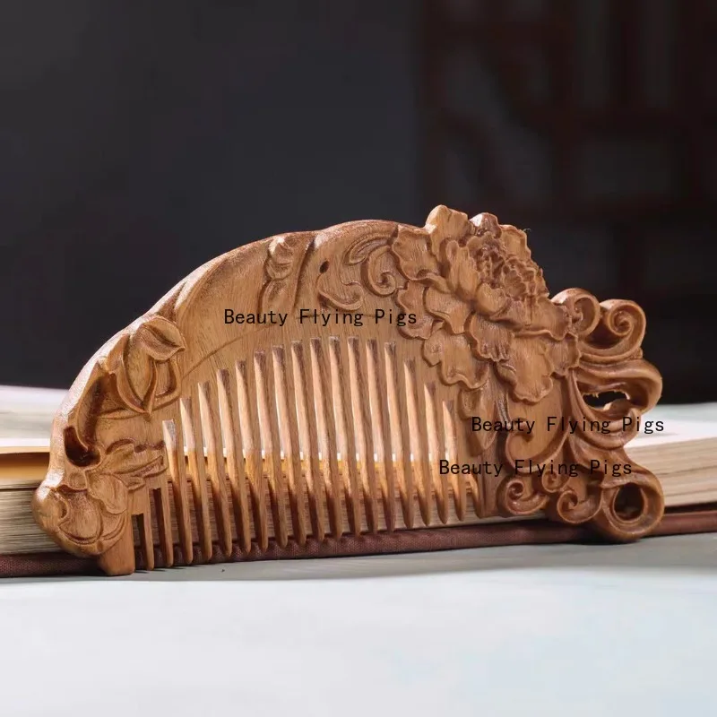 1pc Wooden Carving Comb Scalp Massage Comb Chinese Wooden Handicrafts Ladies' Birthday Gift Hair Comb Dressing Table Supplies