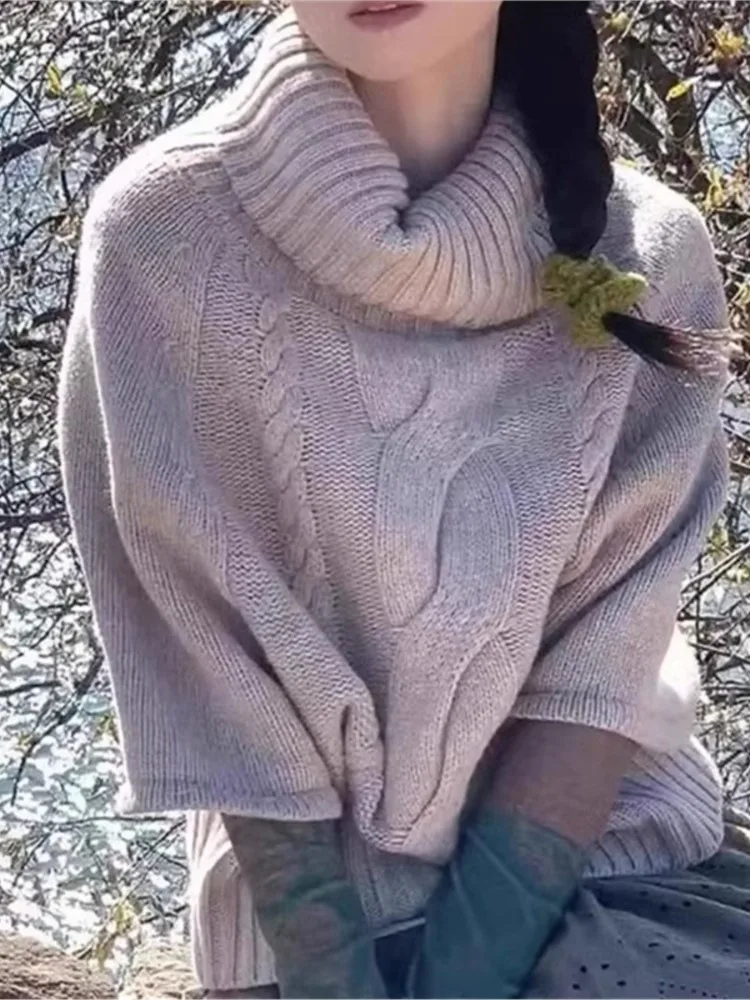 

Solid Color Winter Clothes Woman Loose Pulls Femmes All-match Loose Simple Style Sweater Comfortable Knitted High Neck Commuting