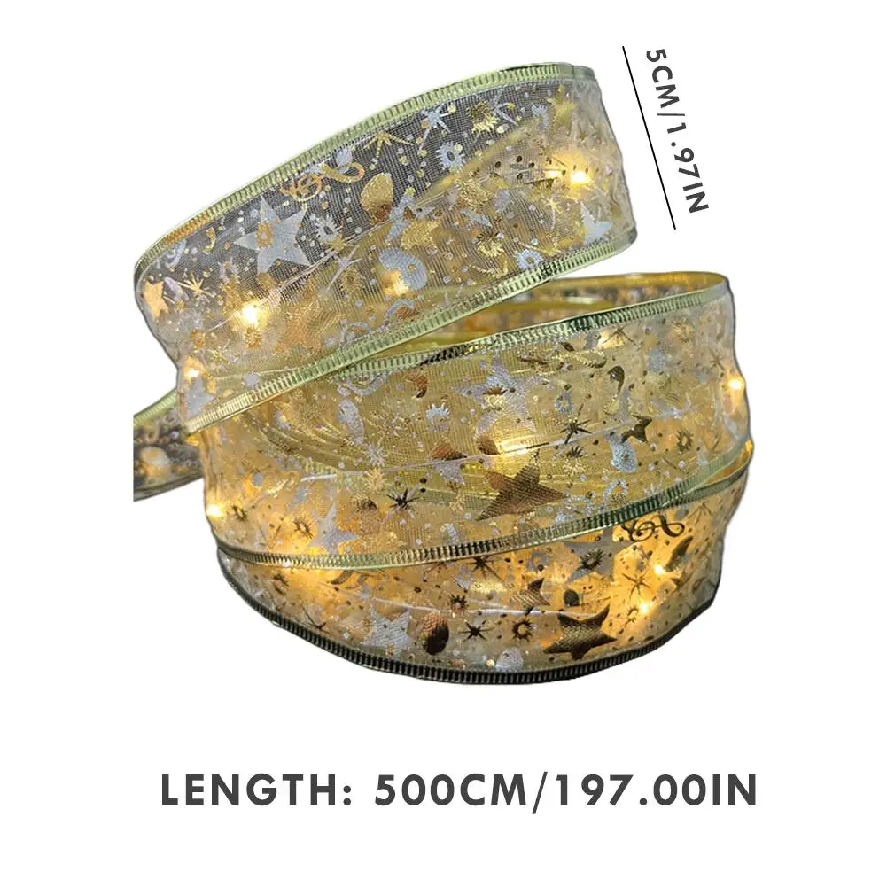 ไฟริบบิ้นคริสต์มาส ไฟ LED สายไฟประดับต้นคริสต์มาส จี้ประดับ โบว์ ผ้าไหม ไฟลวดทองแดง ของขวัญ DIY สร้างสรรค์