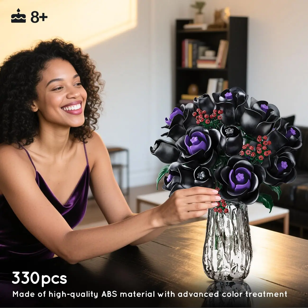 

HOGOKIDS Flowers Bouquet Building Set-15 Black Roses Botanical Collection Artificial Flower Gothic Home Decor Gift for Adult Kid