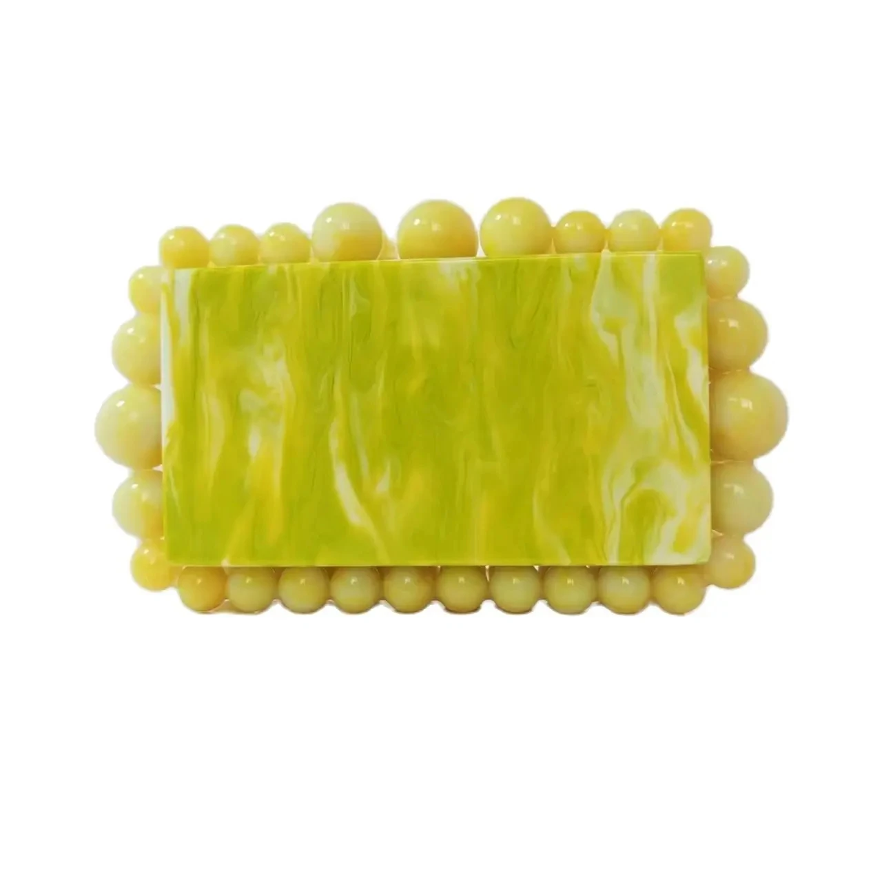 Green Three Beaded Heavy Brand New Acrylic Yellow Women Shoulder Pvc Box Clutches Evening Party Beach Gift Handbag And Purse Bag