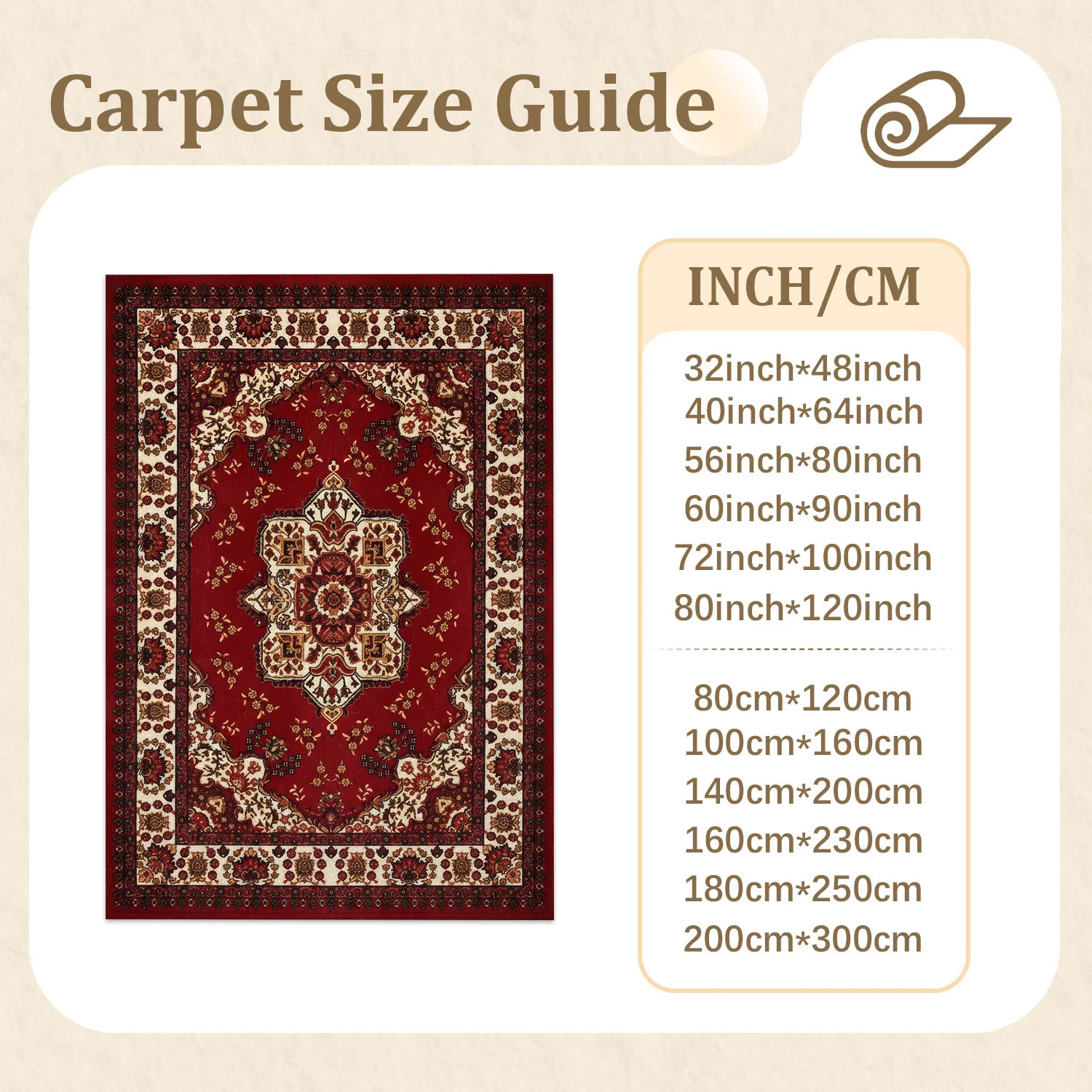 Large Indoor Area Rug, Soft Velvet Low Pile Rug with Non-slip Dotted Backing, Machine Washable Traditional Oriental Red Floral Pattern Rug for Living Room, Bedroom