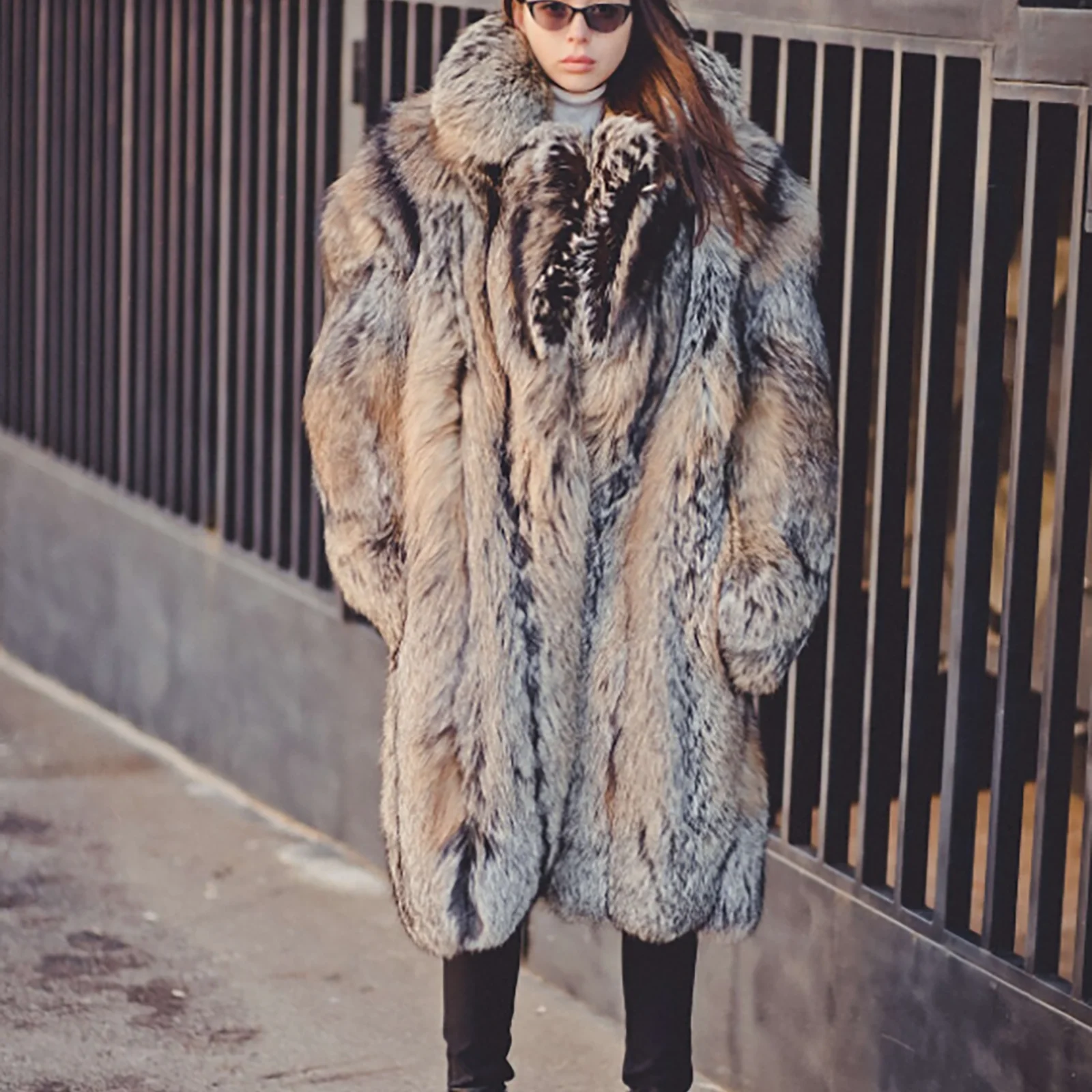 Fashion Long Real Fox Fur Coats with Big Turn-down Collar Wholeskin Genuine Fox Fur Coat Women Winter Outwear Luxury Overcoats