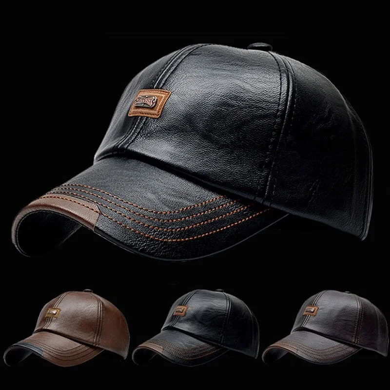 

Baseball Cap Casual Fashion Hat Autumn and Winter Plus Velvet Cap Leather Baseball Cap for Men