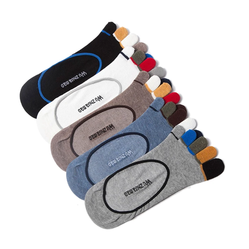 

Novelty No Show Socks for Men Summer Casual Thin Finger Sock Breathable Flexible Adult Toes Black Coffee Blue Gray QMH